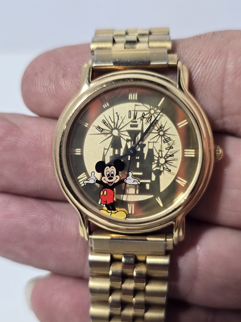 Vintage Walt Disney World Mickey Mouse Gold Tone Castle Watch - Jubilee Band